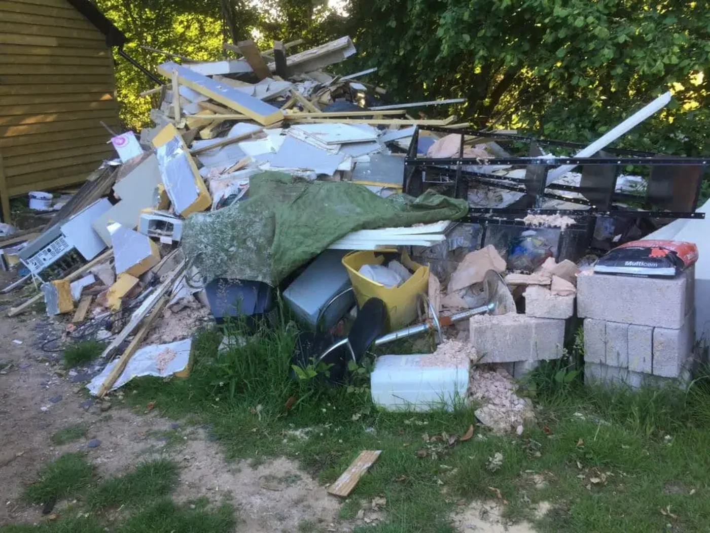 Pile of mixed waste and materials collected during a clearance job